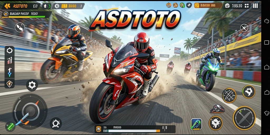 Tangkapan layar dari gameplay ASDTOTO menampilkan aksi balap motor yang mendebarkan.