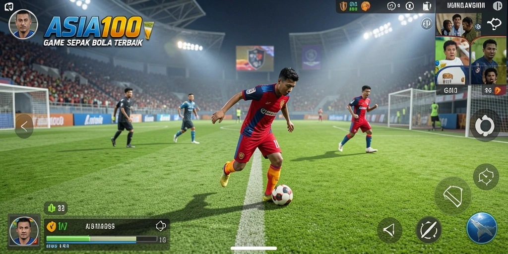 Tampilan gameplay mendebarkan dari ASIA100 dengan aksi sepak bola yang intens.