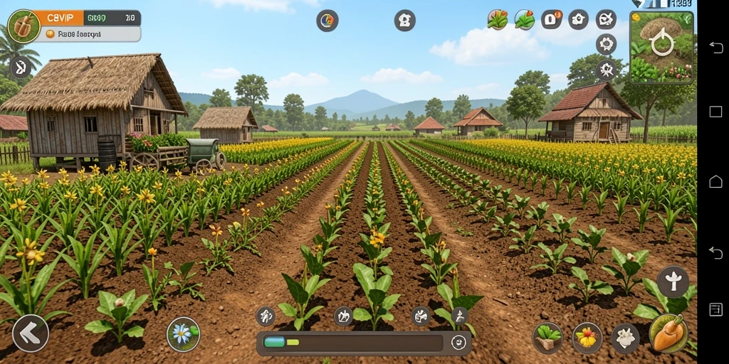 Tangkapan layar gameplay C8VIP menampilkan aktifitas bertani yang seru dan berwarna.