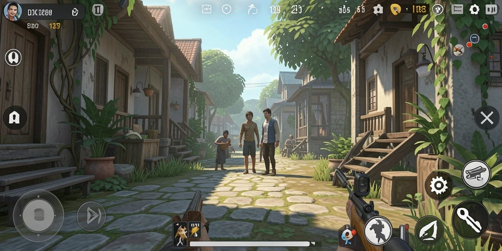 Screenshot dari gameplay DKK yang menggambarkan interaksi karakter.