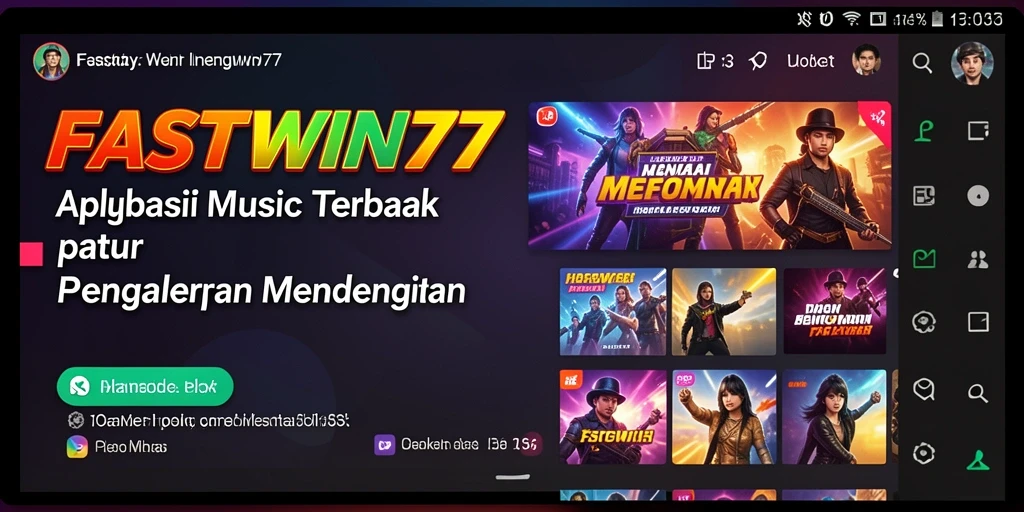 Tampilan utama dari aplikasi FASTWIN77 dengan berbagai pilihan musik.