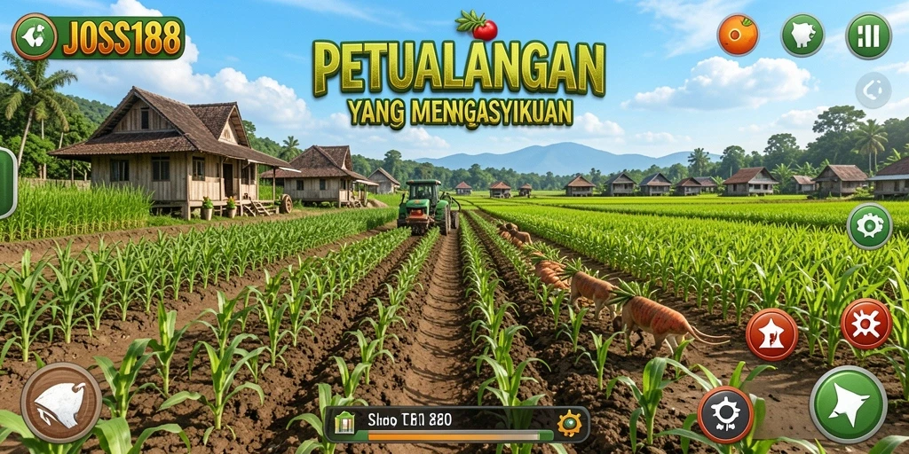 Tangkapan layar gameplay <strong>JOSS188</strong> menampilkan aktivitas bertani yang menyenangkan.