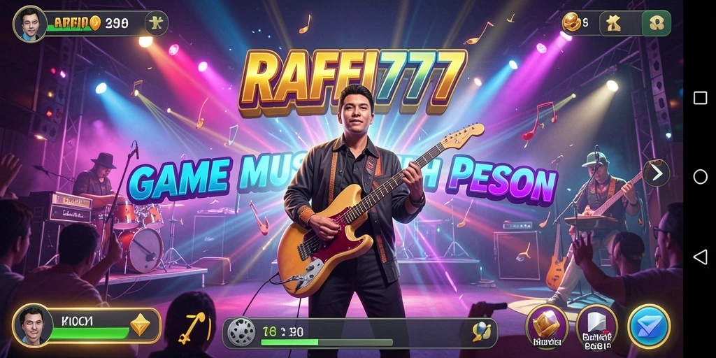 Tampilan gameplay RAFFI777 dengan musik yang penuh semangat.
