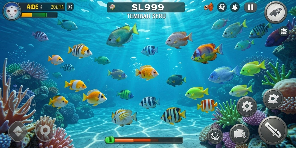 Screenshot gameplay SL999 yang menampilkan aksi tembak ikan yang seru.